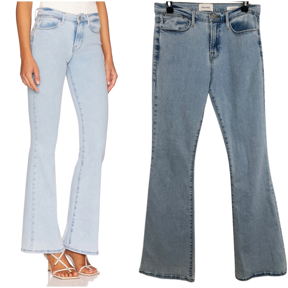 FRAME Le High Flare Jeans 28 Light Wash Atwood High Rise Organic Cotton Stretch
